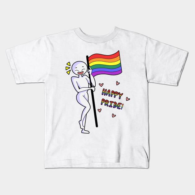 Happy Pride Flag Black Kids T-Shirt by Cute and Simple